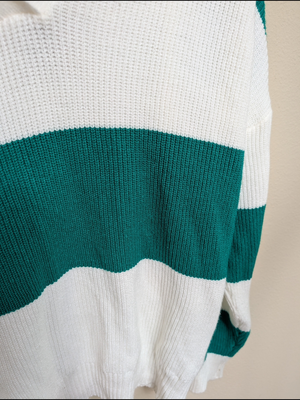 NWT Tahari White Green Stripe Polo Collar Sweater Size XL - Picture 2 of 8